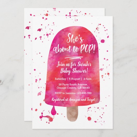 Ze staat op het punt Baby shower Popsicle Invitati Kaart (Voorkant / Achterkant)