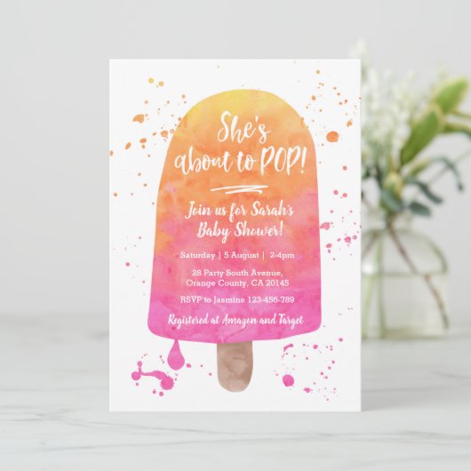 Ze staat op het punt Baby shower Popsicle Invitati Kaart (Staand voorkant)