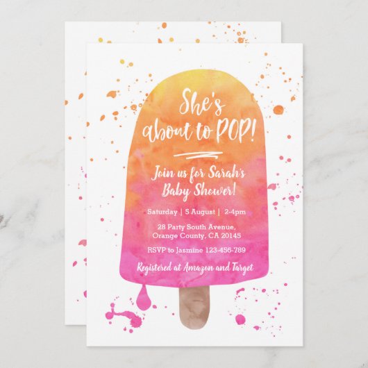 Ze staat op het punt Baby shower Popsicle Invitati Kaart (Voorkant / Achterkant)