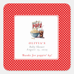 Ze staat op het punt om Popcorn Pop Soda Baby show Vierkante Sticker