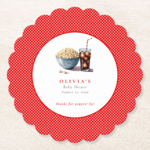 Ze staat op het punt om Popcorn Soda Baby shower t Kartonnen Onderzetters
