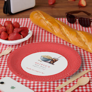 Ze staat op het punt om Popcorn Soda Baby shower t Papieren Bordje