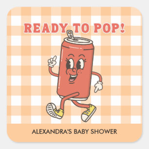 Ze staat op het punt om te baren Baby Shower Retro Vierkante Sticker