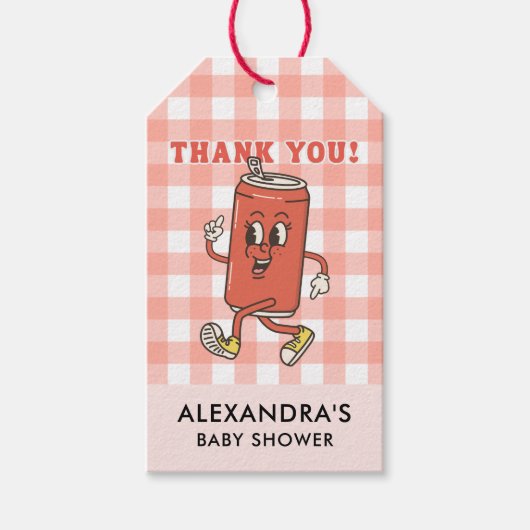 Ze staat op springen Baby Shower Bedankt Gingham Cadeaulabel (Voorkant)