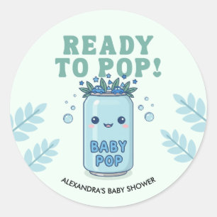 Ze staat op springen Baby Shower Blauw Boho Kawaii Ronde Sticker