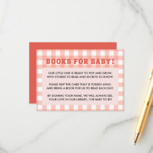 Ze staat op springen Baby Shower Retro Rood Geruit Informatiekaartje