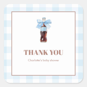 Ze staat op springen Blauwe frisdrank Baby Shower Vierkante Sticker