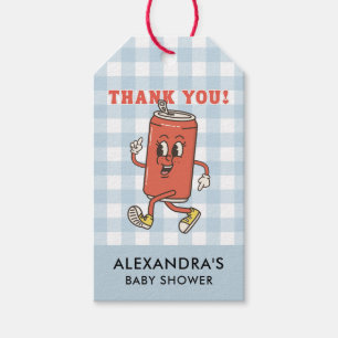 Ze staat op springen Dank je blauwe Gingham Cadeaulabel
