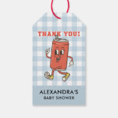 Ze staat op springen Dank je blauwe Gingham Cadeaulabel (Achterkant)