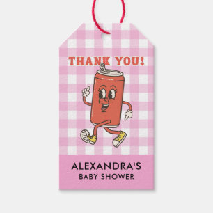 Ze staat op springen Dank je Roze Gingham Cadeaulabel