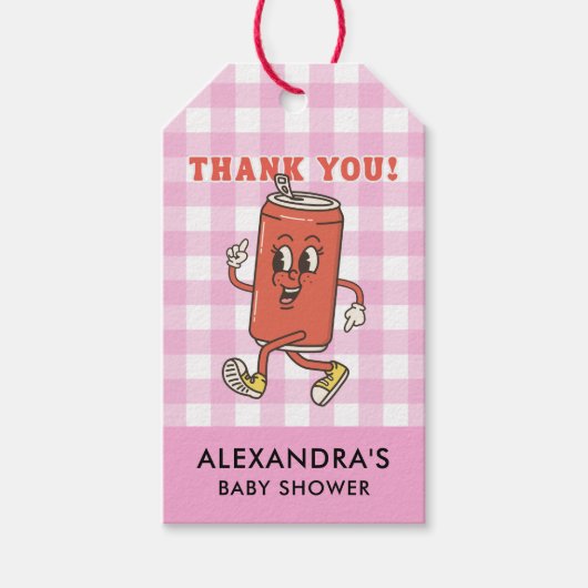 Ze staat op springen Dank je Roze Gingham Cadeaulabel (Voorkant)