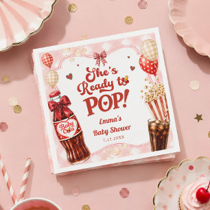 Ze staat op springen frisdrank geruite baby shower servet