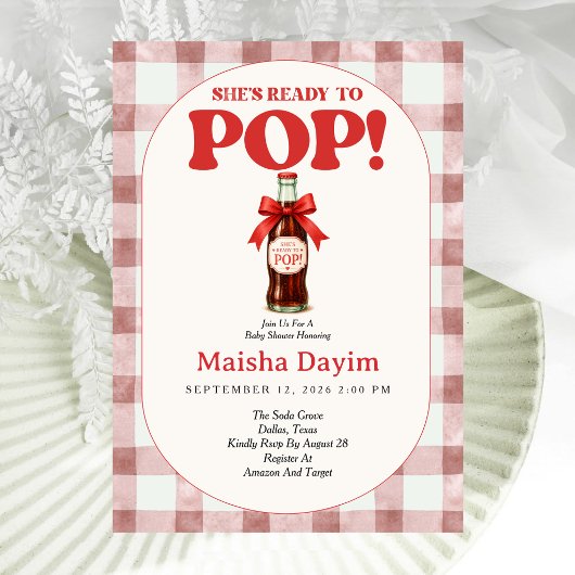 Ze staat op springen Gingham Baby Shower Kaart