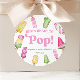 Ze staat op springen Roze Popsicle Baby Shower Ronde Sticker