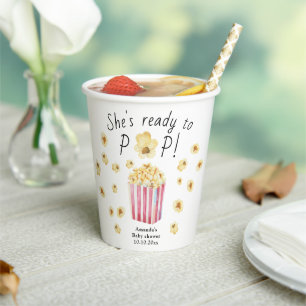 Ze staat op springen Waterverf Popcorn Baby Shower Papieren Bekers