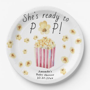 Ze staat op springen Waterverf Popcorn Baby Shower Papieren Bordje
