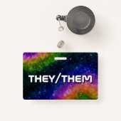 Ze/Them Rainbow Galaxy Badge (Voorkant met intrekbare)