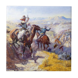 “Ze uitroken” Westerse kunst van Charles M Russel Tegeltje