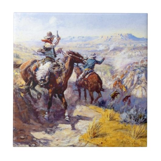 “Ze uitroken” Westerse kunst van Charles M Russel Tegeltje (Voorkant)