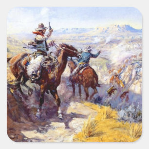 “Ze uitroken” Westerse kunst van Charles M Russel Vierkante Sticker