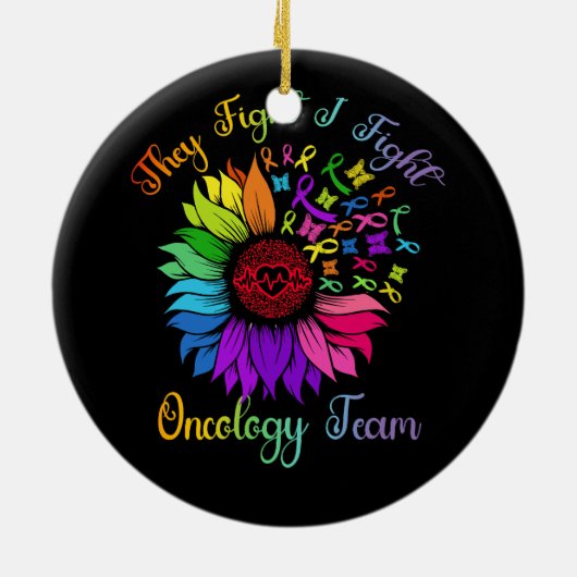 Ze vechten tegen oncologie team Sunflower Oncolog Keramisch Ornament (Achterkant)