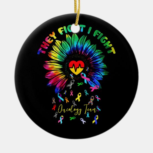 Ze vechten tegen oncologie team Sunflower Oncolog Keramisch Ornament (Voorkant)