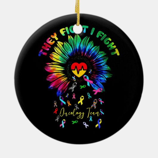Ze vechten tegen oncologie team Sunflower Oncolog Keramisch Ornament (Achterkant)