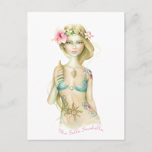 Ze verkoopt zeeschelpen briefkaart (Voorkant)