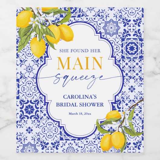 Ze Vierde Haar Bruidsfeestje 'Main Squeeze' Wijn Etiket (Enkel label)