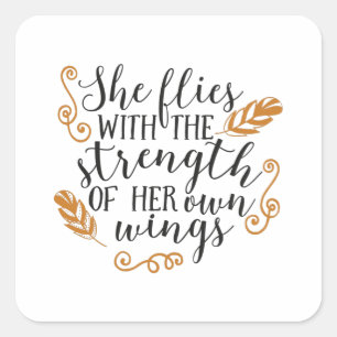 Ze vliegt met de kracht van haar eigen vleugels vierkante sticker
