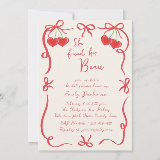 Ze vond haar Beau Bows and Cherries Vrijgezellenfe Kaart (Voorkant)