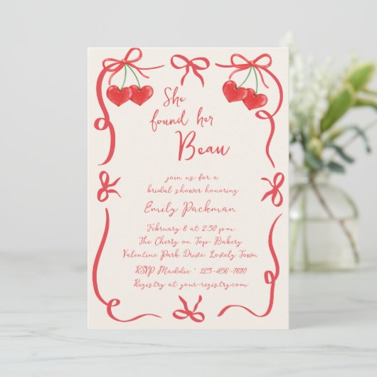 Ze vond haar Beau Bows and Cherries Vrijgezellenfe Kaart (Staand voorkant)