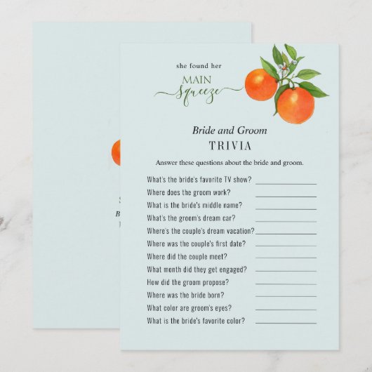 Ze vond haar belangrijkste drukkerij Shower Trivia Kaart (Voorkant / Achterkant)