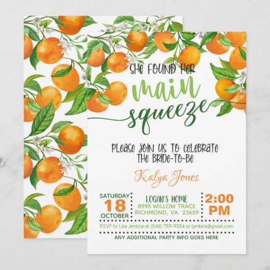 Ze vond haar belangrijkste squeeze Oranje Bruiloft Kaart (Voorkant / Achterkant)