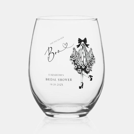 Ze vond haar Boo Ghost Floral Vrijgezellenfeest Wijnglas Zonder Voet (Voorkant)