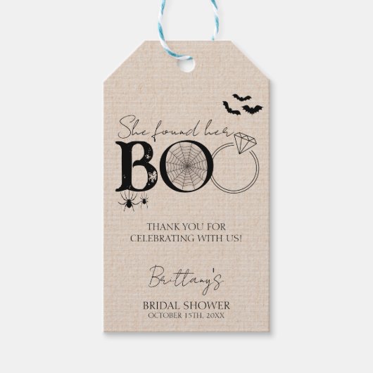 Ze vond haar Boo rustige Halloween bruidsdouche Cadeaulabel (Voorkant)
