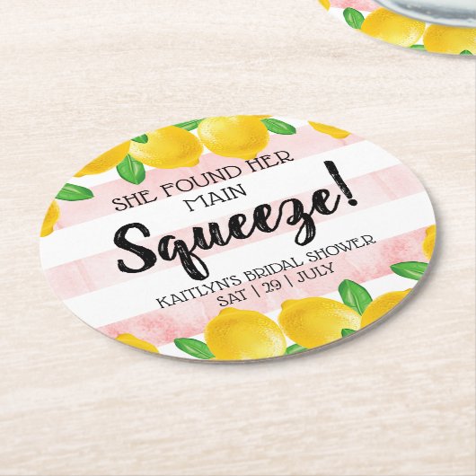 Ze vond haar bruiloft Lemon Bruidsfeestje Ronde Kartonnen Onderzetter (Gebogen)