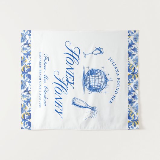 Ze vond haar Honey Blue Griekenland Bachelorette Wandkleed (Voorkant (horizontaal))