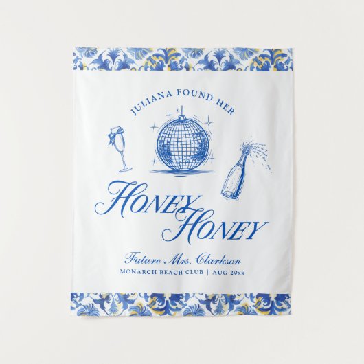 Ze vond haar Honey Blue Griekenland Bachelorette Wandkleed (Voorkant)