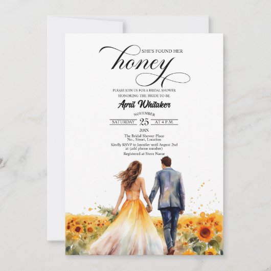 Ze vond haar Honey Couple en Sunflowers Bridal Kaart (Voorkant)