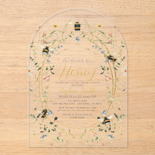 Ze vond haar Honey Wildflower Vrijgezellenfeest Acryl Uitnodigingen (Voorkant)