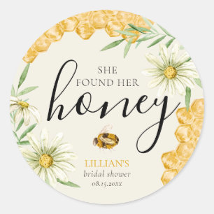 Ze Vond Haar Honing Bij Daisy Bloem Bruiloft Feest Ronde Sticker