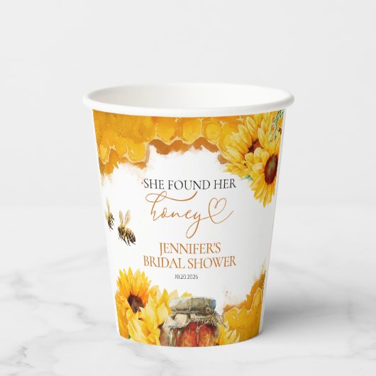Ze vond haar honing | Bruiloft zonnebloem Papieren Bekers (Achterkant)