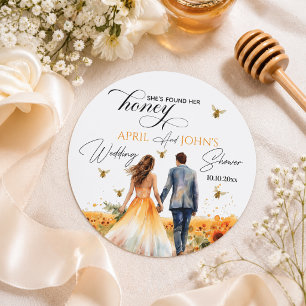 Ze vond haar honing Bruiloftsborrel  Ronde Sticker