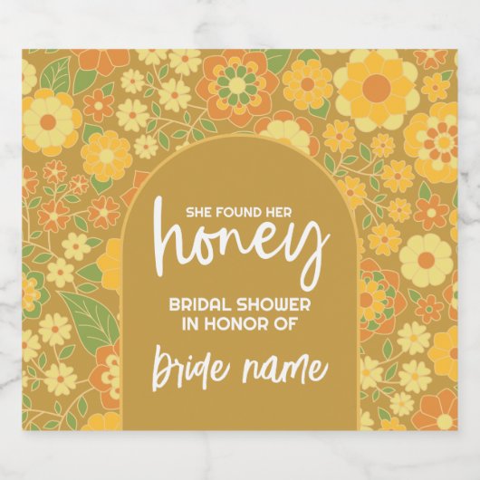 Ze vond haar honing - Retro Flowers Vrijgezellenfe Bier Etiket (Enkel label)