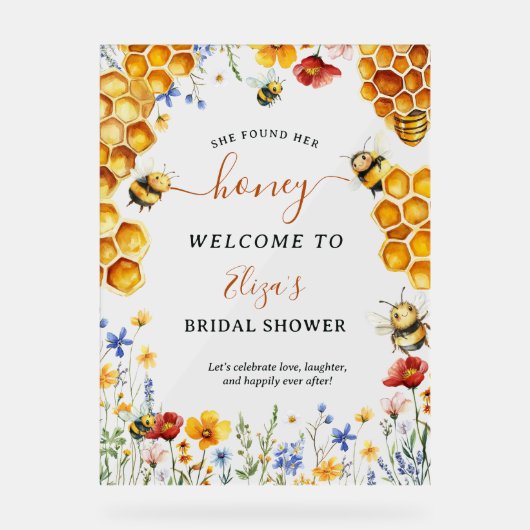 Ze vond haar honing wilde bloem bij welkom bruids acryl bord (Voorkant)