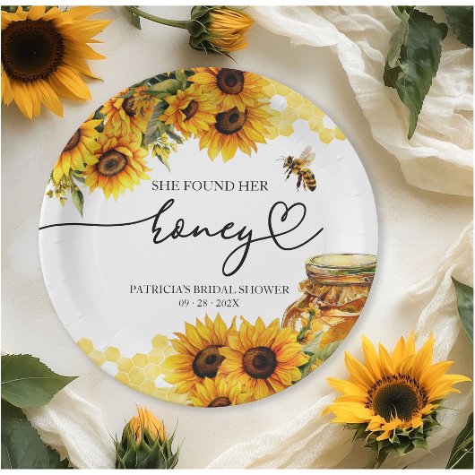 Ze vond haar honingzonnebloem bruids douche papieren bordje