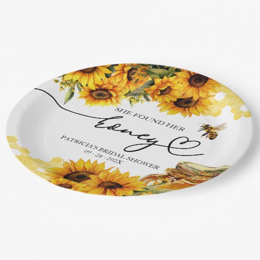 Ze vond haar honingzonnebloem bruids douche papieren bordje (Gekanteld)