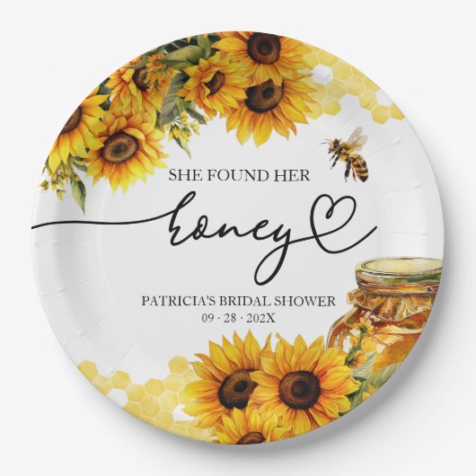 Ze vond haar honingzonnebloem bruids douche papieren bordje (Voorkant)