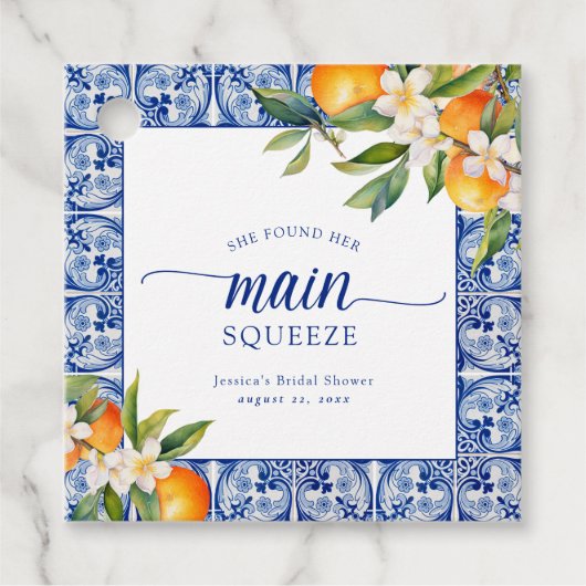 Ze vond haar hoofd squeeze-sinaasappels bruidsmeis bedankjes labels (Voorkant)